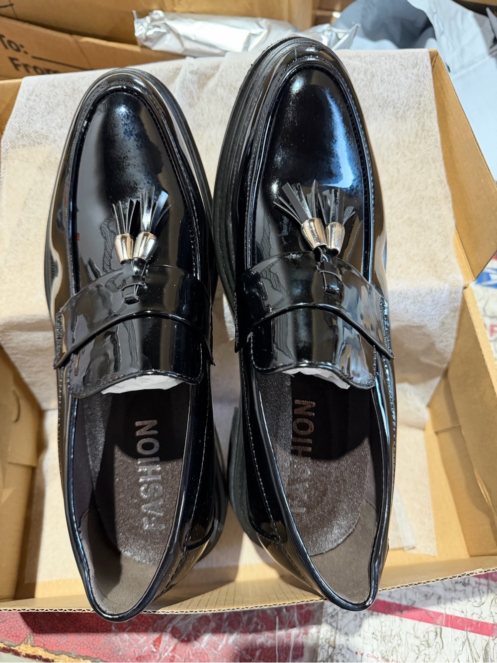 Black Patent Tassel Loafers for Women - Brand